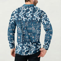 Blue Hawaiian Tapa Tribal Hibiscus Button Sweatshirt LT9 - Polynesian Pride