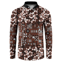 Burgundy Hawaiian Tapa Tribal Hibiscus Button Sweatshirt LT9 Burgundy - Polynesian Pride