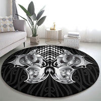 Aotearoa Kowhaiwhai Poutama Black Motif Round Carpet