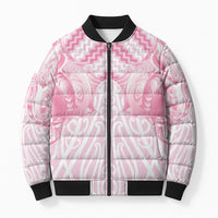 Aotearoa Kowhaiwhai Poutama Pink Motif Bomber Puffer Jacket