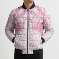 Aotearoa Kowhaiwhai Poutama Pink Motif Bomber Puffer Jacket