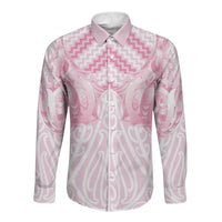 Aotearoa Kowhaiwhai Poutama Pink Motif Long Sleeve Button Shirt