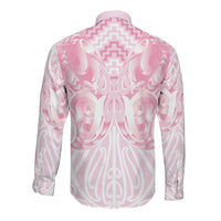 Aotearoa Kowhaiwhai Poutama Pink Motif Long Sleeve Button Shirt