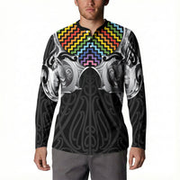 Aotearoa Kowhaiwhai Poutama Rainbow Motif Button Sweatshirt