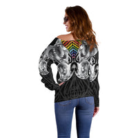 Aotearoa Kowhaiwhai Poutama Rainbow Motif Off Shoulder Sweater