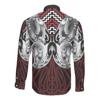 Aotearoa Kowhaiwhai Poutama Red Motif Long Sleeve Button Shirt