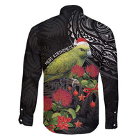 Meri Kirihimete Kakapo Family Matching Long Sleeve Bodycon Dress and Hawaiian Shirt Black Silver Fern Christmas Vibe LT9 - Polynesian Pride