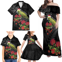 Meri Kirihimete Kakapo Family Matching Off Shoulder Maxi Dress and Hawaiian Shirt Black Silver Fern Christmas Vibe LT9 - Polynesian Pride