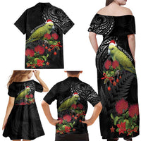 Meri Kirihimete Kakapo Family Matching Off Shoulder Maxi Dress and Hawaiian Shirt Black Silver Fern Christmas Vibe LT9 - Polynesian Pride
