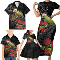 Meri Kirihimete Kakapo Family Matching Short Sleeve Bodycon Dress and Hawaiian Shirt Black Silver Fern Christmas Vibe LT9 - Polynesian Pride