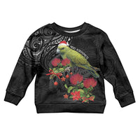 Meri Kirihimete Kakapo Kid Ugly Christmas Sweater Black Silver Fern Christmas Vibe LT9 Kid Black - Polynesian Pride