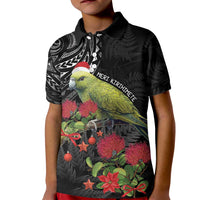 Meri Kirihimete Kakapo Kid Polo Shirt Black Silver Fern Christmas Vibe LT9 Kid Black - Polynesian Pride