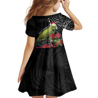 Meri Kirihimete Kakapo Kid Short Sleeve Dress Black Silver Fern Christmas Vibe LT9 - Polynesian Pride