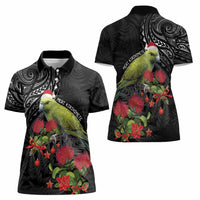 Meri Kirihimete Kakapo Women Polo Shirt Black Silver Fern Christmas Vibe