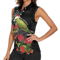 Meri Kirihimete Kakapo Women Sleeveless Polo Shirt Black Silver Fern Christmas Vibe LT9 - Polynesian Pride