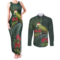 Meri Kirihimete Kakapo Couples Matching Tank Maxi Dress and Long Sleeve Button Shirt Green Silver Fern Christmas Vibe LT9 Green - Polynesian Pride