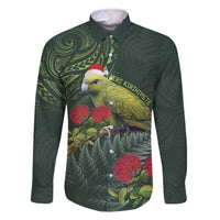 Meri Kirihimete Kakapo Family Matching Off The Shoulder Long Sleeve Dress and Hawaiian Shirt Green Silver Fern Christmas Vibe LT9 Dad's Shirt - Long Sleeve Green - Polynesian Pride