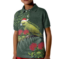 Meri Kirihimete Kakapo Kid Polo Shirt Green Silver Fern Christmas Vibe LT9 Kid Green - Polynesian Pride