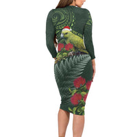Meri Kirihimete Kakapo Long Sleeve Bodycon Dress Green Silver Fern Christmas Vibe LT9 - Polynesian Pride