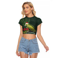 Meri Kirihimete Kakapo Raglan Cropped T Shirt Green Silver Fern Christmas Vibe LT9 Female Green - Polynesian Pride