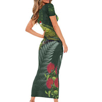 Meri Kirihimete Kakapo Short Sleeve Bodycon Dress Green Silver Fern Christmas Vibe LT9 - Polynesian Pride
