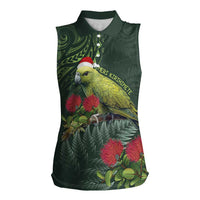 Meri Kirihimete Kakapo Women Sleeveless Polo Shirt Green Silver Fern Christmas Vibe LT9 Female Green - Polynesian Pride