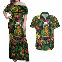 Meri Kirihimete Kakapo Couples Matching Off Shoulder Maxi Dress and Hawaiian Shirt New Zealand Christmas with Tropical Vibe LT9 Green - Polynesian Pride