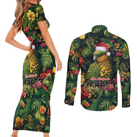 Meri Kirihimete Kakapo Couples Matching Short Sleeve Bodycon Dress and Long Sleeve Button Shirt New Zealand Christmas with Tropical Vibe LT9 - Polynesian Pride