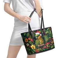 Meri Kirihimete Kakapo Leather Tote Bag New Zealand Christmas with Tropical Vibe LT9 - Polynesian Pride