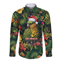 Meri Kirihimete Kakapo Long Sleeve Button Shirt New Zealand Christmas with Tropical Vibe LT9 Unisex Green - Polynesian Pride