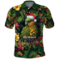 Meri Kirihimete Kakapo Polo Shirt New Zealand Christmas with Tropical Vibe LT9 Green - Polynesian Pride