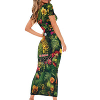 Meri Kirihimete Kakapo Short Sleeve Bodycon Dress New Zealand Christmas with Tropical Vibe LT9 - Polynesian Pride