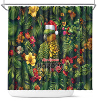 Meri Kirihimete Kakapo Shower Curtain New Zealand Christmas with Tropical Vibe LT9 Green - Polynesian Pride