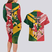 Australia-Tonga Rugby Pacific Custom Couples Matching Long Sleeve Bodycon Dress and Hawaiian Shirt The Kangaroos and Mate Ma'a Tonga LT9 - Polynesian Pride