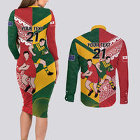 Australia-Tonga Rugby Pacific Custom Couples Matching Long Sleeve Bodycon Dress and Long Sleeve Button Shirt The Kangaroos and Mate Ma'a Tonga LT9 - Polynesian Pride