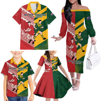 Australia-Tonga Rugby Pacific Custom Family Matching Off The Shoulder Long Sleeve Dress and Hawaiian Shirt The Kangaroos and Mate Ma'a Tonga LT9 - Polynesian Pride