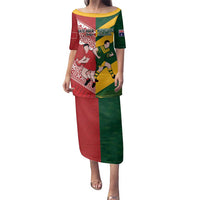 Australia-Tonga Rugby Pacific Custom Family Matching Puletasi and Hawaiian Shirt The Kangaroos and Mate Ma'a Tonga LT9 Mom's Dress Red-Green - Polynesian Pride