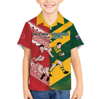 Australia-Tonga Rugby Pacific Custom Family Matching Summer Maxi Dress and Hawaiian Shirt The Kangaroos and Mate Ma'a Tonga LT9 Son's Shirt Red-Green - Polynesian Pride