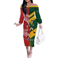 Australia-Tonga Rugby Pacific Custom Off The Shoulder Long Sleeve Dress The Kangaroos and Mate Ma'a Tonga