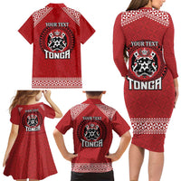 Tonga Rugby XIII Custom Family Matching Long Sleeve Bodycon Dress and Hawaiian Shirt Mate Ma'a Tonga with Ngatu Pattern LT9 - Polynesian Pride