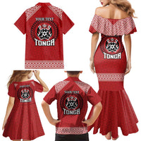 Tonga Rugby XIII Custom Family Matching Mermaid Dress and Hawaiian Shirt Mate Ma'a Tonga with Ngatu Pattern LT9 - Polynesian Pride