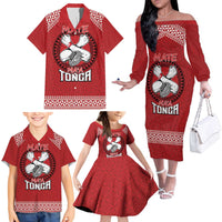 Tonga Rugby XIII Custom Family Matching Off The Shoulder Long Sleeve Dress and Hawaiian Shirt Mate Ma'a Tonga with Ngatu Pattern LT9 - Polynesian Pride