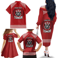 Tonga Rugby XIII Custom Family Matching Off The Shoulder Long Sleeve Dress and Hawaiian Shirt Mate Ma'a Tonga with Ngatu Pattern LT9 - Polynesian Pride