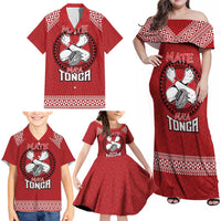 Tonga Rugby XIII Custom Family Matching Off Shoulder Maxi Dress and Hawaiian Shirt Mate Ma'a Tonga with Ngatu Pattern LT9 - Polynesian Pride