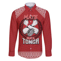 Tonga Rugby XIII Custom Family Matching Off Shoulder Short Dress and Hawaiian Shirt Mate Ma'a Tonga with Ngatu Pattern LT9 Dad's Shirt - Long Sleeve Red - Polynesian Pride