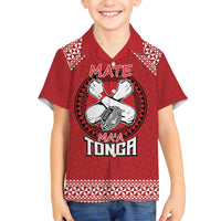 Tonga Rugby XIII Custom Family Matching Short Sleeve Bodycon Dress and Hawaiian Shirt Mate Ma'a Tonga with Ngatu Pattern LT9 Son's Shirt Red - Polynesian Pride