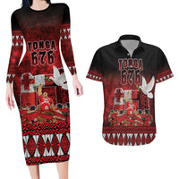 Custom Tonga 676 Haamonga a Maui Couples Matching Long Sleeve Bodycon Dress and Hawaiian Shirt Tongan Sipi Tau Unique Dance LT9 Red - Polynesian Pride