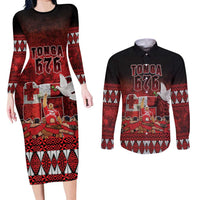 Custom Tonga 676 Haamonga a Maui Couples Matching Long Sleeve Bodycon Dress and Long Sleeve Button Shirt Tongan Sipi Tau Unique Dance LT9 Red - Polynesian Pride