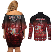 Custom Tonga 676 Haamonga a Maui Couples Matching Off Shoulder Short Dress and Long Sleeve Button Shirt Tongan Sipi Tau Unique Dance LT9 - Polynesian Pride