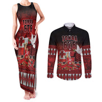Custom Tonga 676 Haamonga a Maui Couples Matching Tank Maxi Dress and Long Sleeve Button Shirt Tongan Sipi Tau Unique Dance LT9 Red - Polynesian Pride